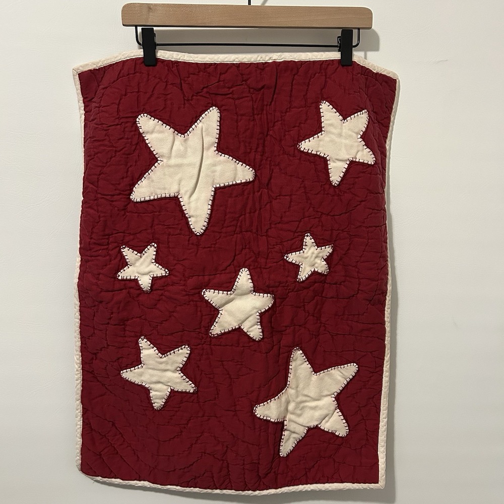 Pottery Barn Kids Star Pillow Shams Set 2 Red Appliqué 20"x26" Cottagecore Boho